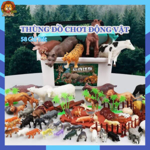 Thùng đồ chơi động vật 58 chi tiết, mô hình động vật bằng nhựa an toàn giúp bé nhận biết thế giới xung quanh